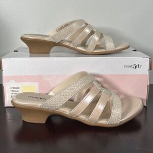 East 5th Eloise Pearl Cream Strappy Kitten Heel Slides Sandals 106-2004 Size 7M